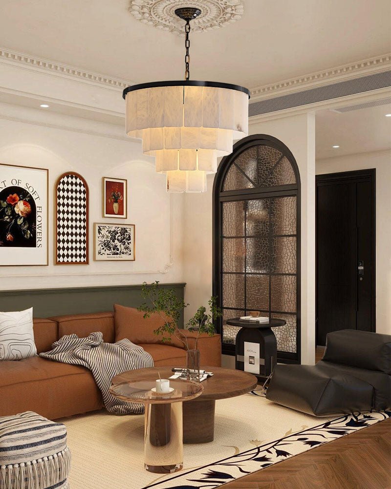 7-Layer Round Alabaster Chandelier lamp black for living room, bedroom, dining room-American Vintage chandelier lamp-casivra-casivra