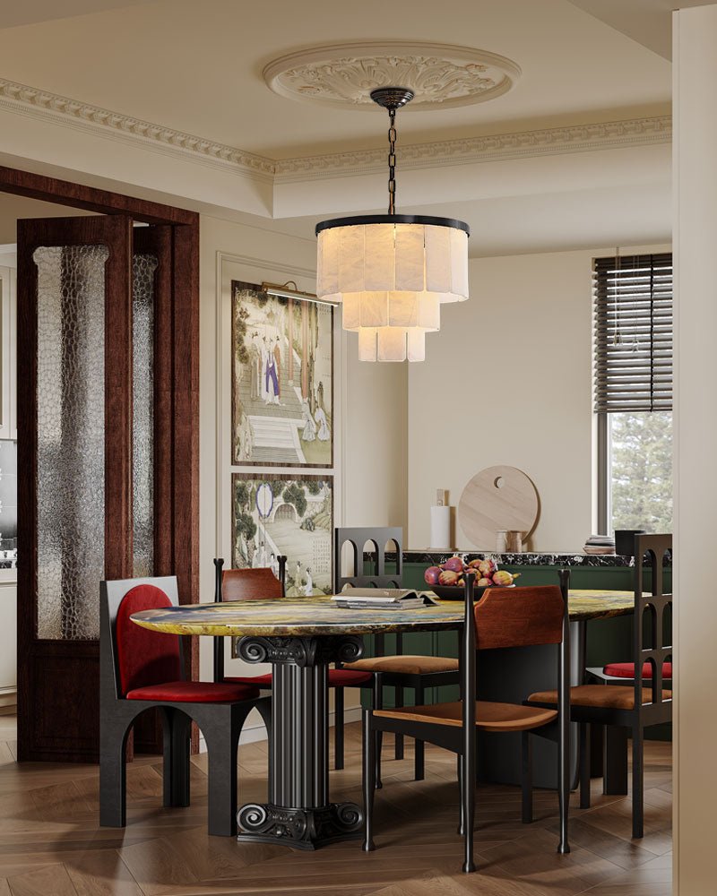 7-Layer Round Alabaster Chandelier lamp black for living room, bedroom, dining room-American Vintage chandelier lamp-casivra-casivra