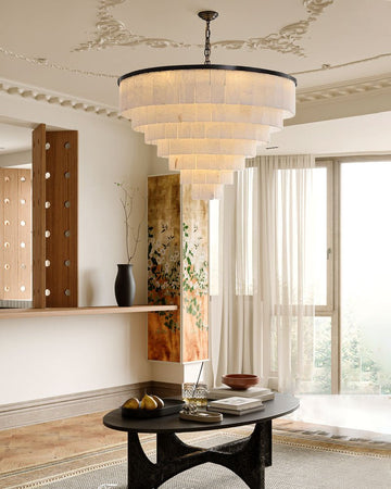 7-Layer Round Alabaster Chandelier lamp black for living room, bedroom, dining room-American Vintage chandelier lamp-casivra-casivra