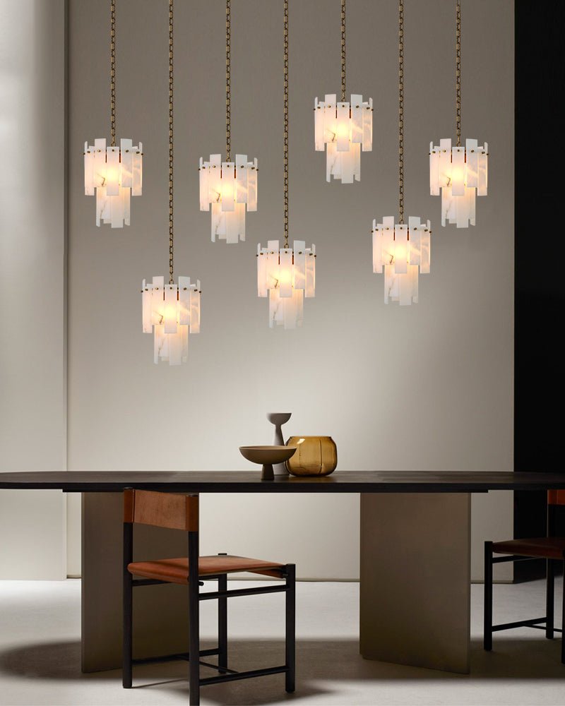 7-light 2-tier Alabaster marble Round Chandelier 13" with adjustable chain 150cm-Luxury Modern Chandelier-casivra-casivra