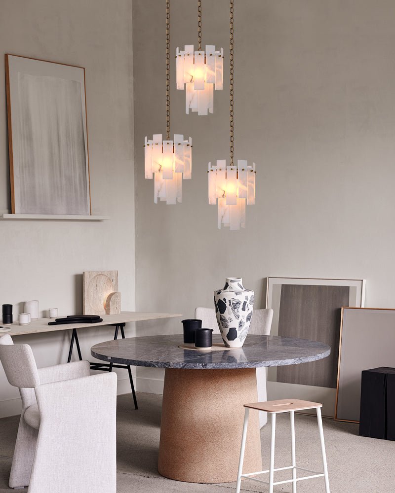 7-light 2-tier Alabaster marble Round Chandelier 13" with adjustable chain 150cm-Luxury Modern Chandelier-casivra-casivra