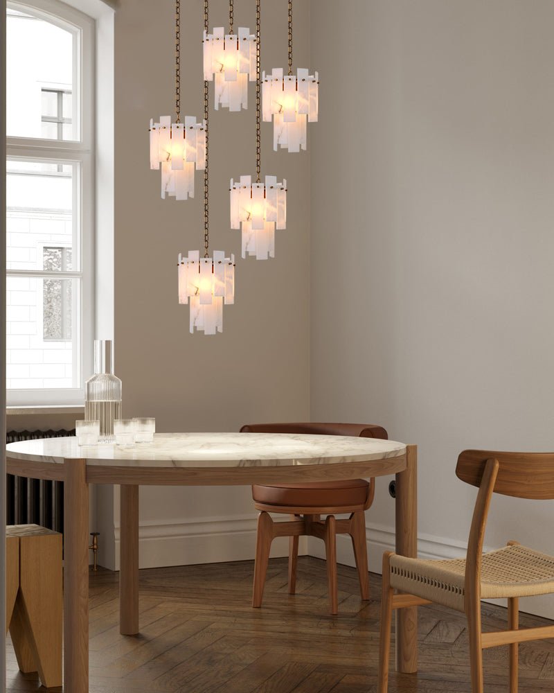 7-light 2-tier Alabaster marble Round Chandelier 13" with adjustable chain 150cm-Luxury Modern Chandelier-casivra-casivra