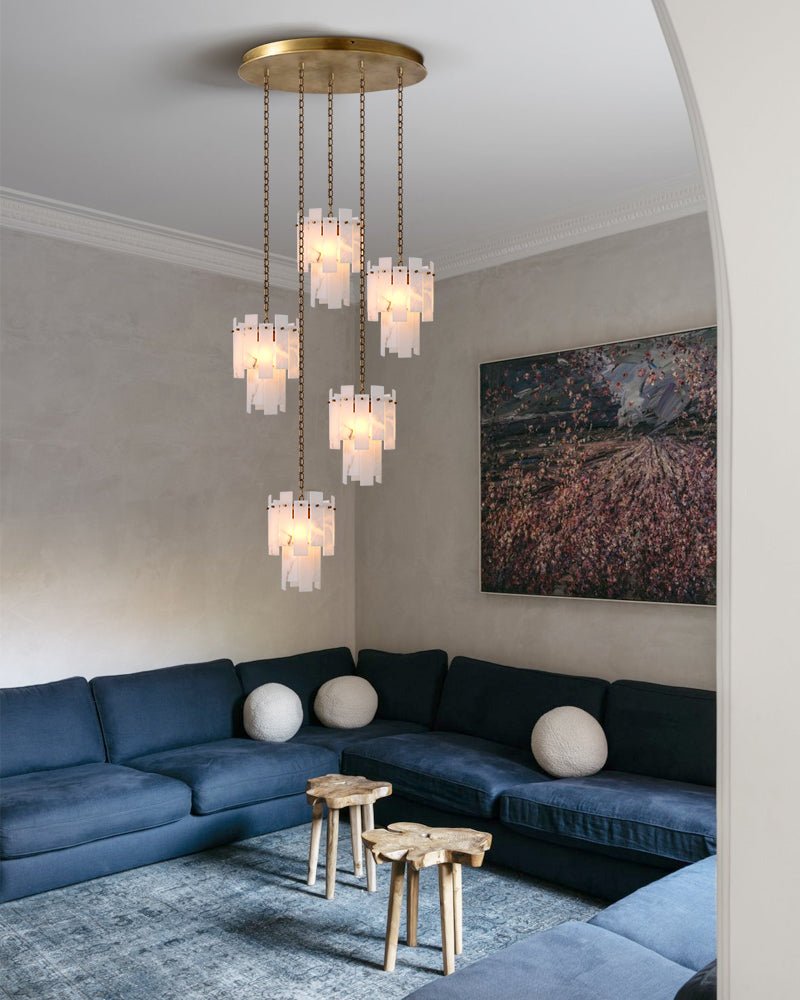 7-light 2-tier Alabaster marble Round Chandelier 13" with adjustable chain 150cm-Luxury Modern Chandelier-casivra-casivra