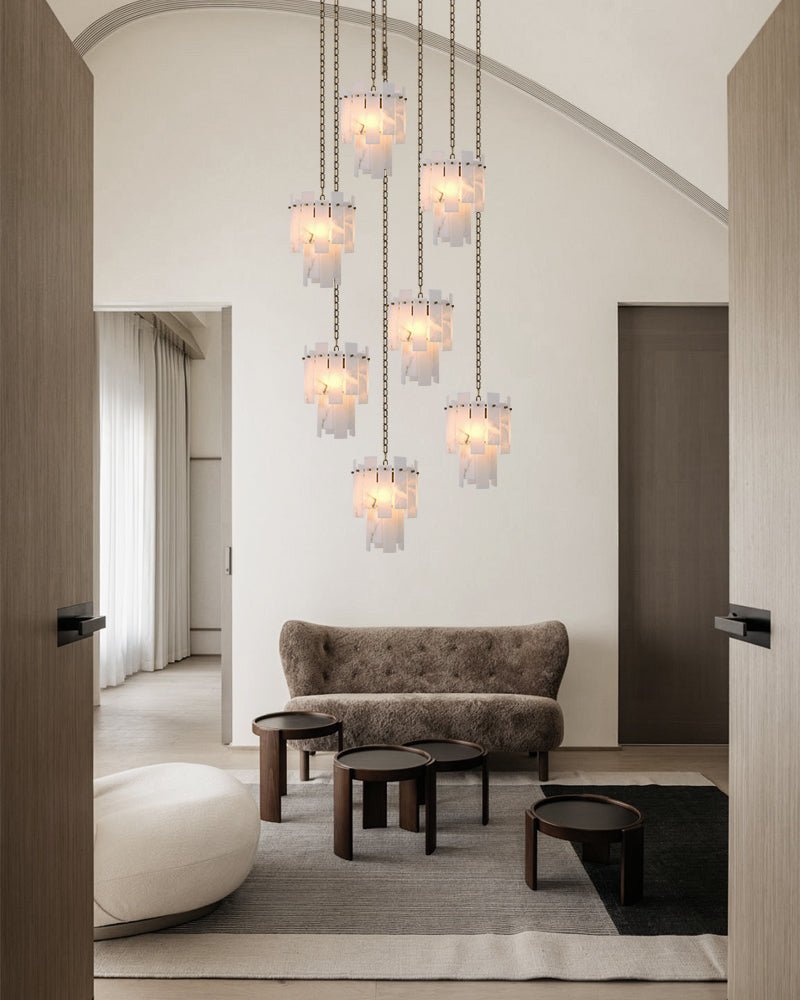 7-light 2-tier Alabaster marble Round Chandelier 13" with adjustable chain 150cm-Luxury Modern Chandelier-casivra-casivra