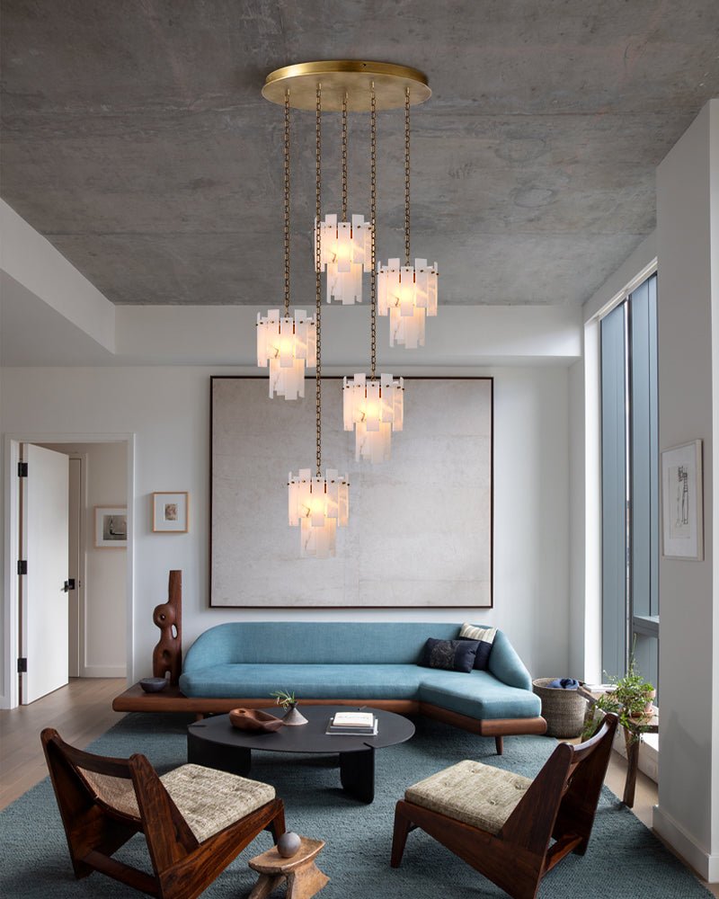 7-light 2-tier Alabaster marble Round Chandelier 13" with adjustable chain 150cm-Luxury Modern Chandelier-casivra-casivra