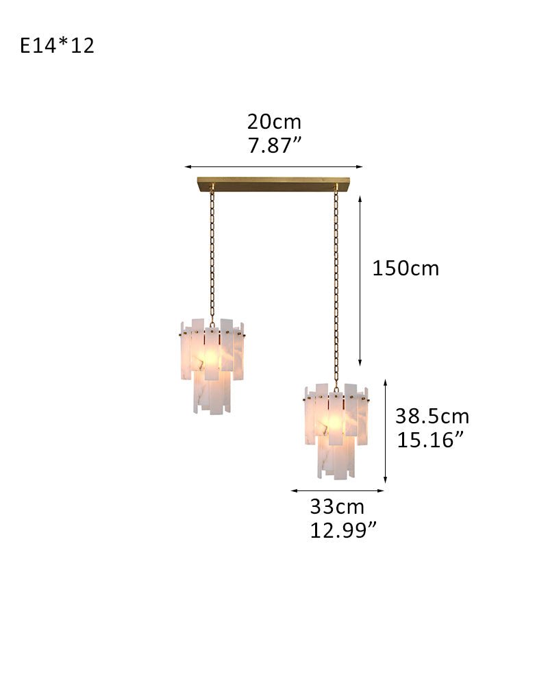 7-light 2-tier Alabaster marble Round Chandelier 13" with adjustable chain 150cm-Luxury Modern Chandelier-casivra-2-light-D33*H38.5CM/D12.99“*H15.16"-B-Brass-casivra