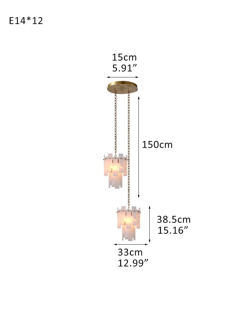7-light 2-tier Alabaster marble Round Chandelier 13" with adjustable chain 150cm-Luxury Modern Chandelier-casivra-2-light-D33*H38.5CM/D12.99“*H15.16"-A-Brass-casivra