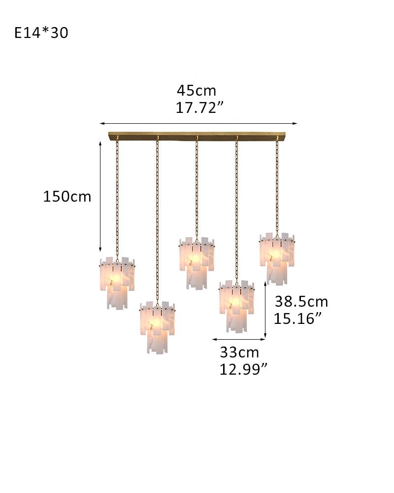 7-light 2-tier Alabaster marble Round Chandelier 13" with adjustable chain 150cm-Luxury Modern Chandelier-casivra-5-light-D33*H38.5CM/D12.99“*H15.16"-B-Brass-casivra