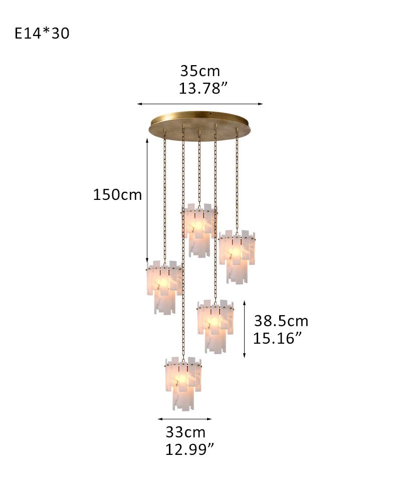 7-light 2-tier Alabaster marble Round Chandelier 13" with adjustable chain 150cm-Luxury Modern Chandelier-casivra-5-light-D33*H38.5CM/D12.99“*H15.16"-A-Brass-casivra