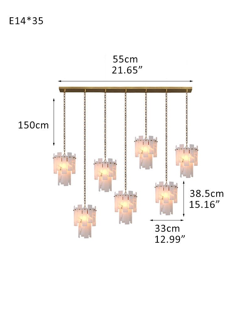 7-light 2-tier Alabaster marble Round Chandelier 13" with adjustable chain 150cm-Luxury Modern Chandelier-casivra-7-light-D33*H38.5CM/D12.99“*H15.16"-B-Brass-casivra
