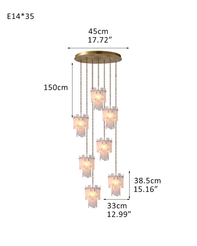 7-light 2-tier Alabaster marble Round Chandelier 13" with adjustable chain 150cm-Luxury Modern Chandelier-casivra-7-light-D33*H38.5CM/D12.99“*H15.16"-A-Brass-casivra