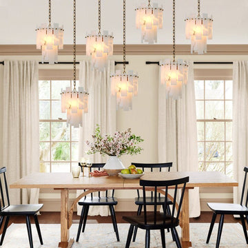 7-light 2-tier Alabaster marble Round Chandelier 13" with adjustable chain 150cm-Luxury Modern Chandelier-casivra-casivra