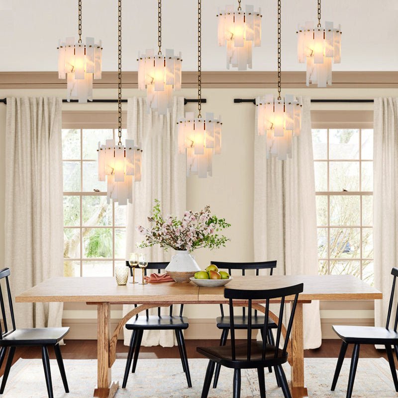7-light 2-tier Alabaster marble Round Chandelier 13" with adjustable chain 150cm-Luxury Modern Chandelier-casivra-casivra