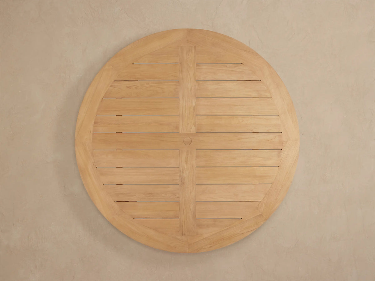 Bal Harbour Slatted Teak Round Outdoor Dining Table in Natural