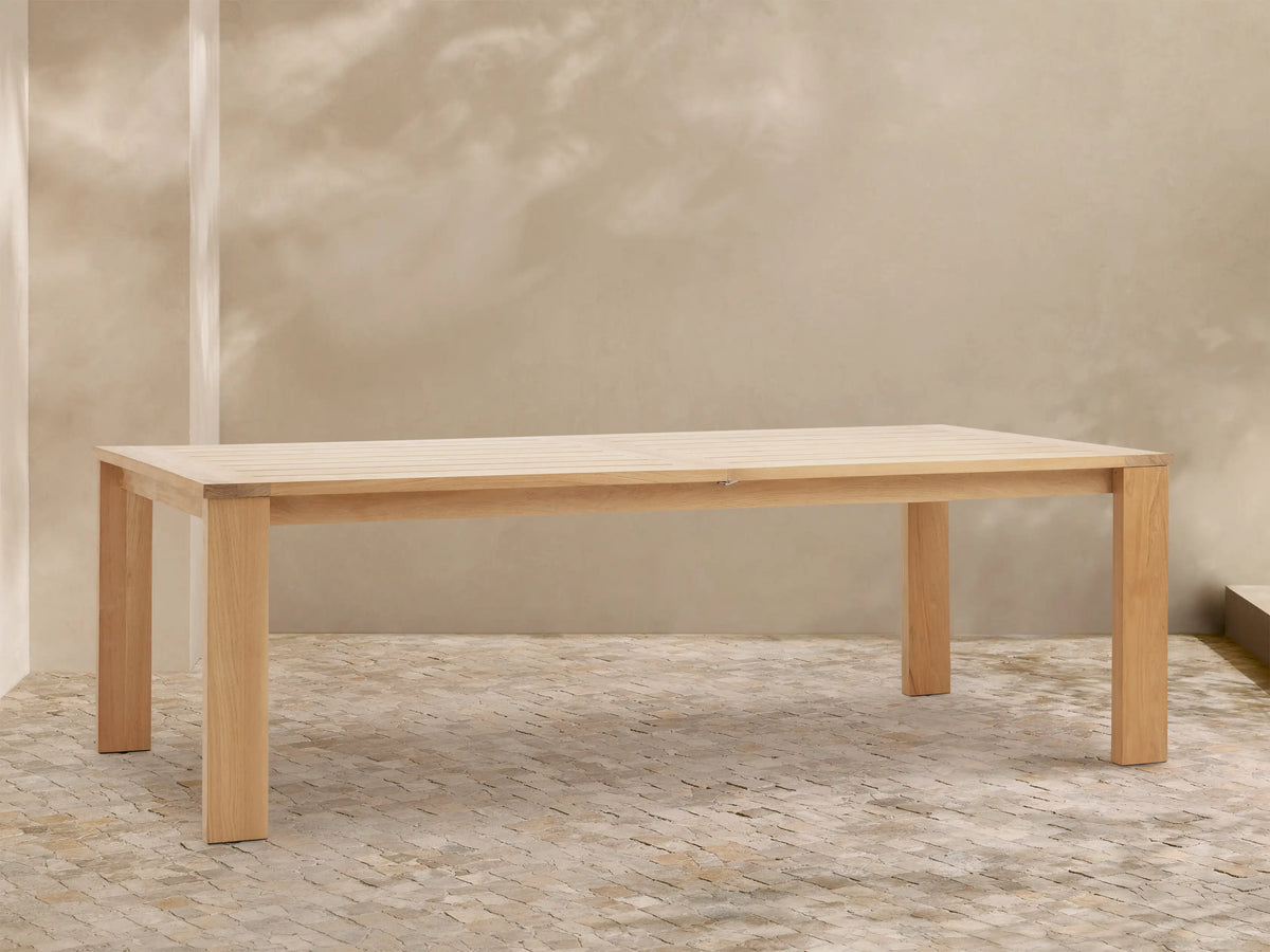 Bal Harbour Modern Slatted Teak Outdoor Extension Dining Table in Natural