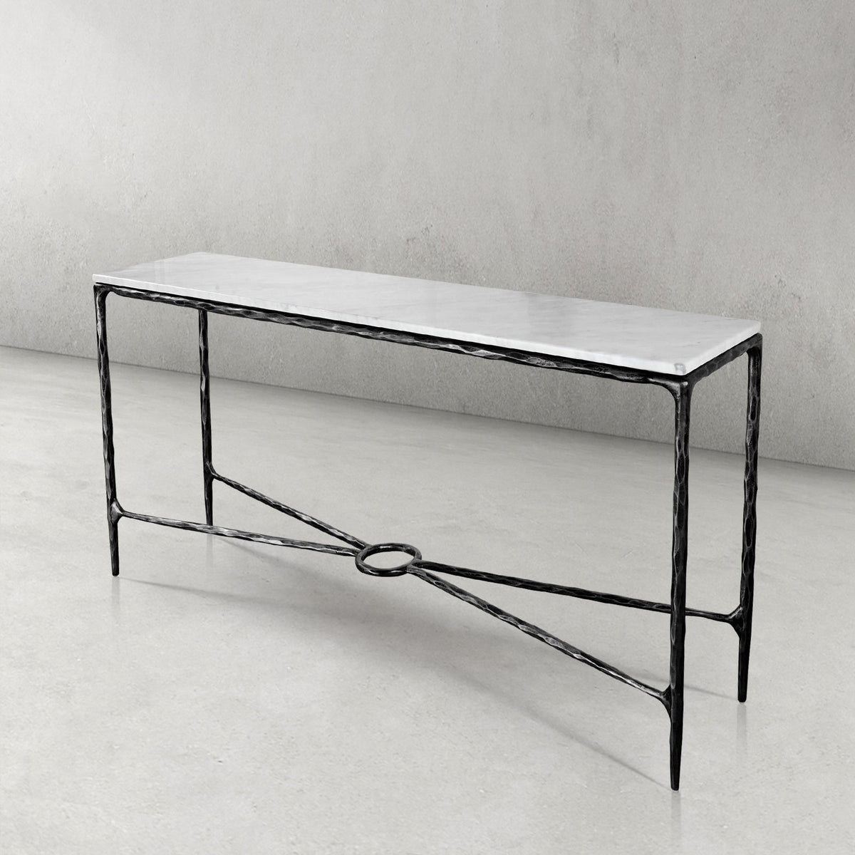 Hand-Forged Metal Rectangle Marble Console Table 60" 72"