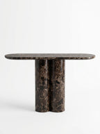 Luxury Emperador Marble Console Table with Oval Shape Top and Double Cylinder Legs