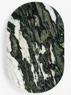 Luxury Green Forest Marble Oval Dining Table with Sculptural D-Shaped Pedestal Base