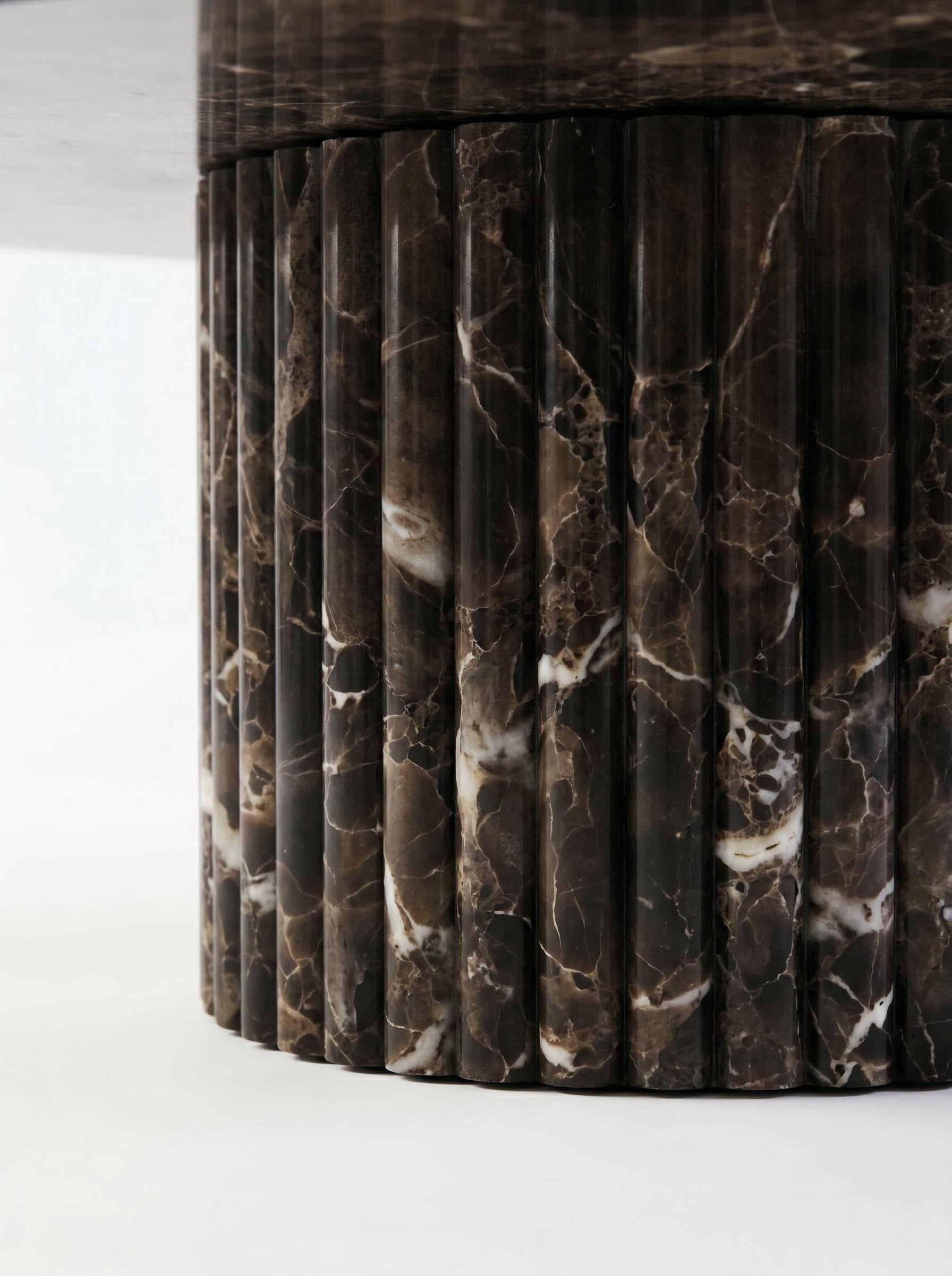 Emperador Marble Round Coffee Table with Sculptural Petal Base | Luxury Natural Stone Center Table