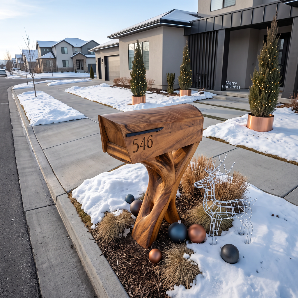 Modern Solid Wood Sculpture Mailbox For Patio Garden Yard Decor
