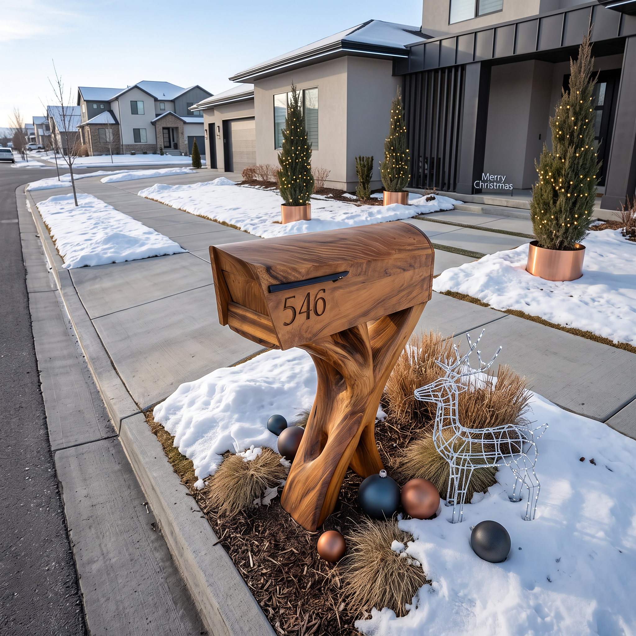 Modern Solid Wood Sculpture Mailbox For Patio Garden Yard Decor