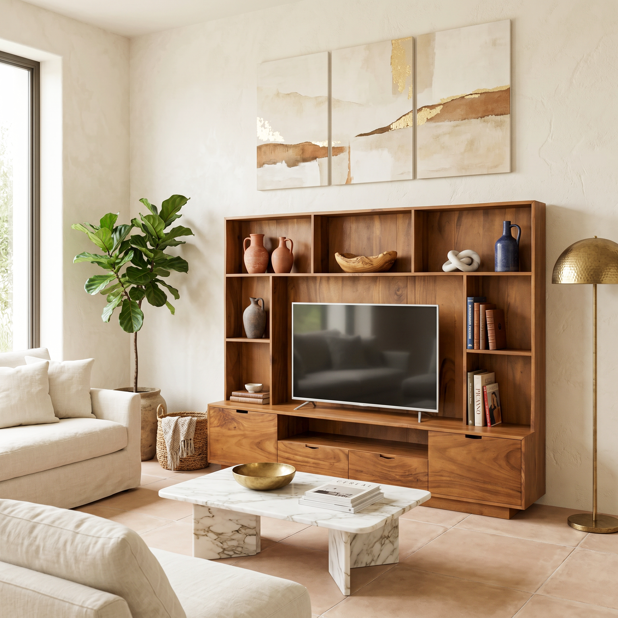 Modern TV Wall Unit With LED Shelves For Living Room