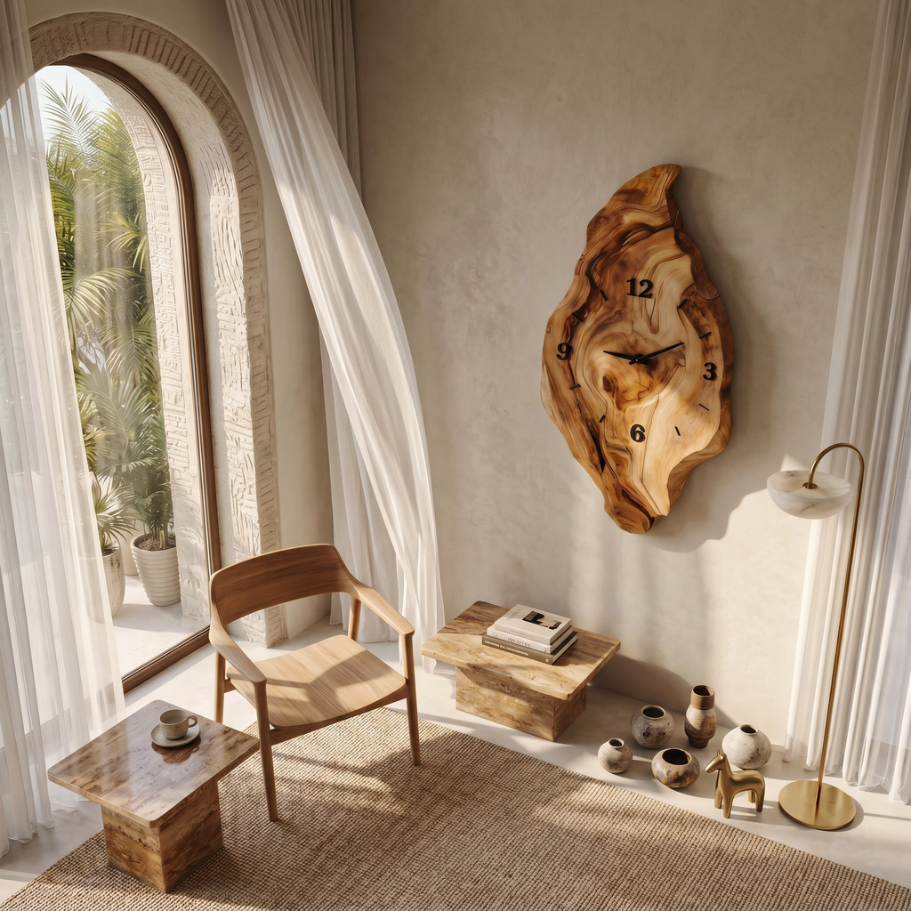 Rustic Wall Clock With Live Edge Design For Bedroom