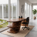 Sculptural Desk With Built-in Shelf For Home Office
