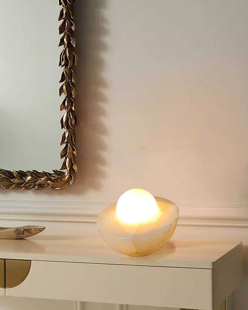 Slinkly Modern Nature Alabaster Dimming Round Bowl Table Lamp for bedroom