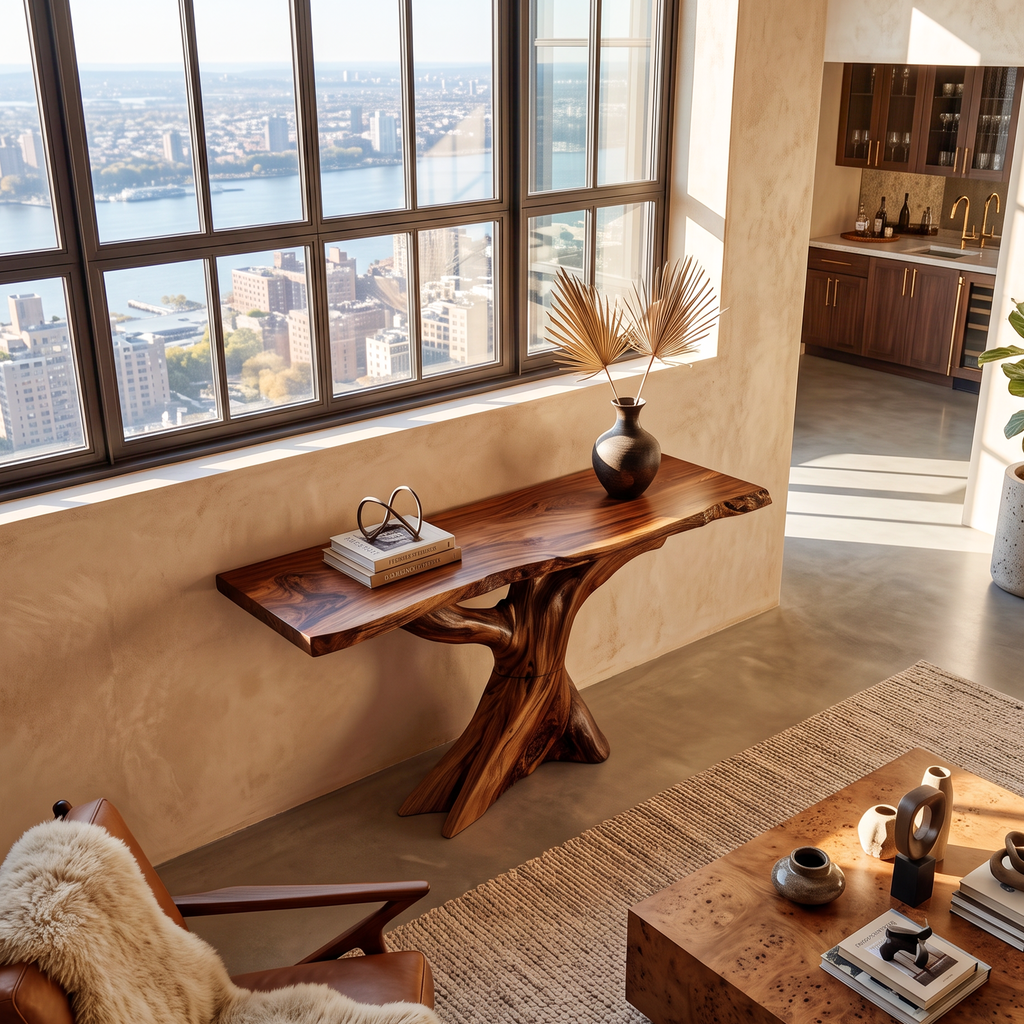 Modern Live Edge Console Table Organic Wood Furniture For Living Room