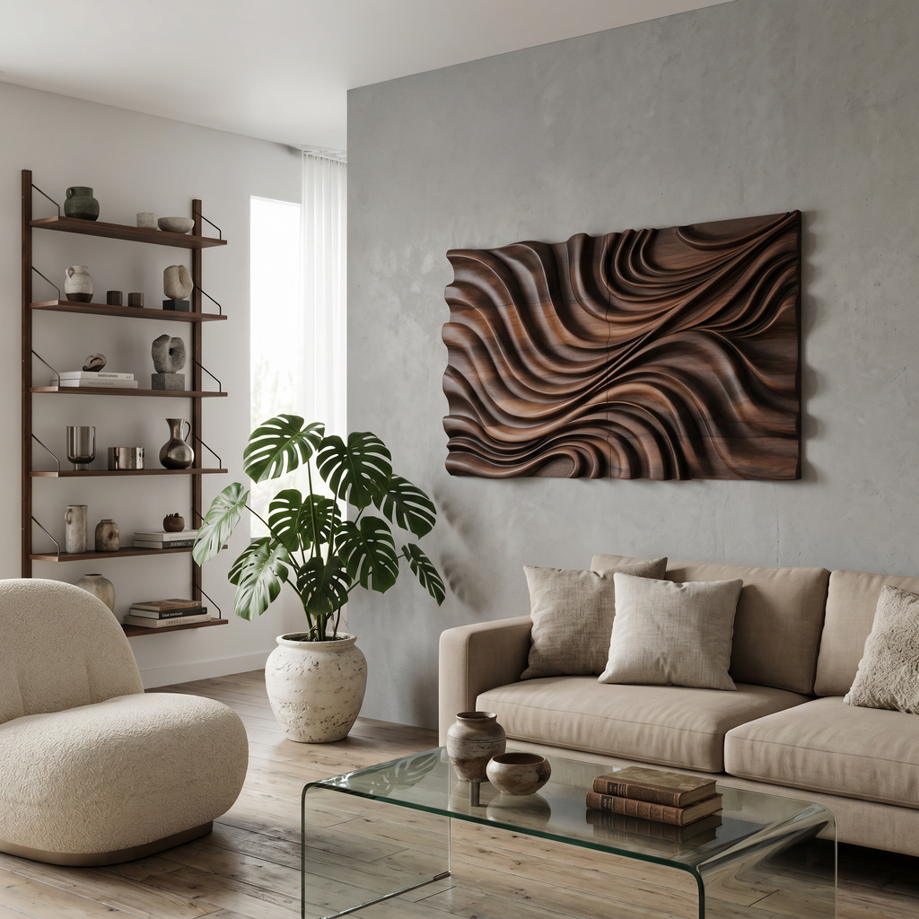 Elegant Wave Inspired Wall Sculpture for Modern Living Room