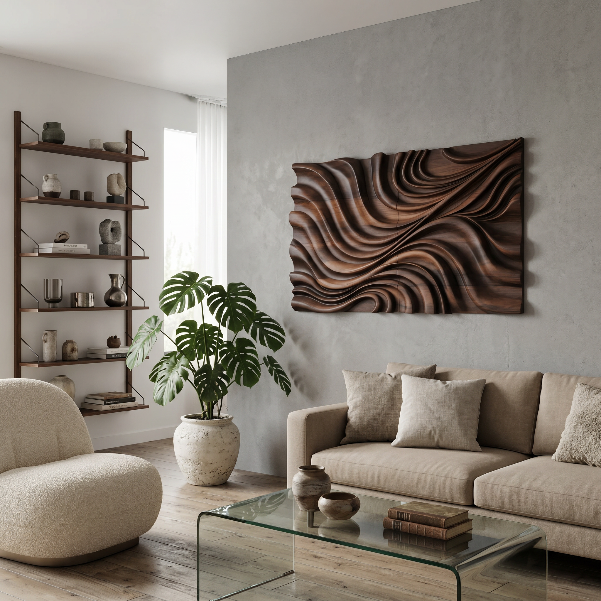 Elegant Wave Inspired Wall Sculpture for Modern Living Room