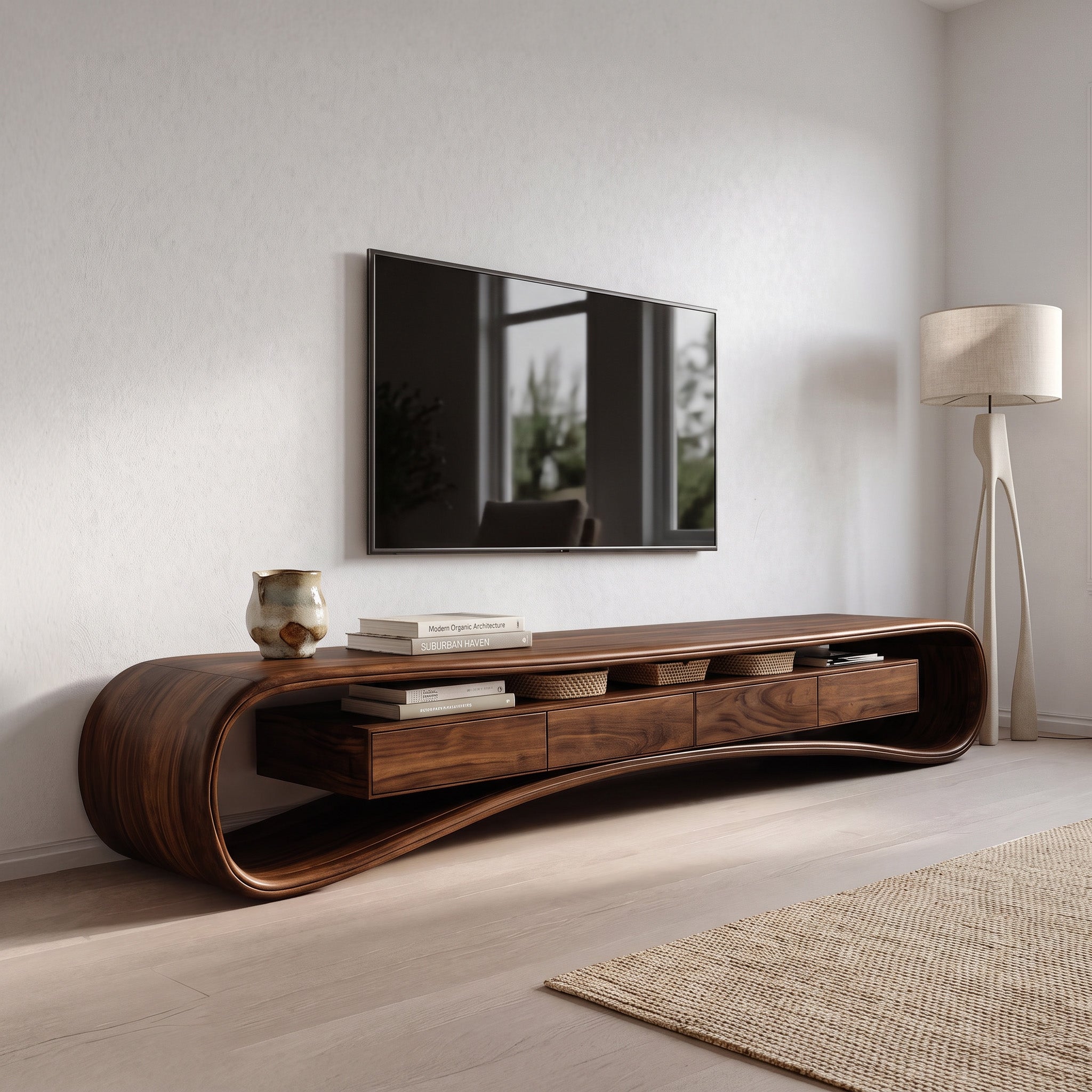Modern Luxury Curved Media Console For Living Room