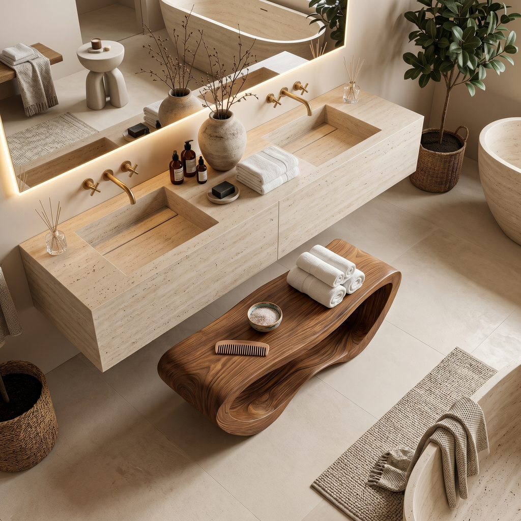 Minimalist Organic Shower Bench For Bathroom Or Spa