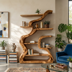 Organic Sculptural Bookshelf With Curved Design For Living Room
