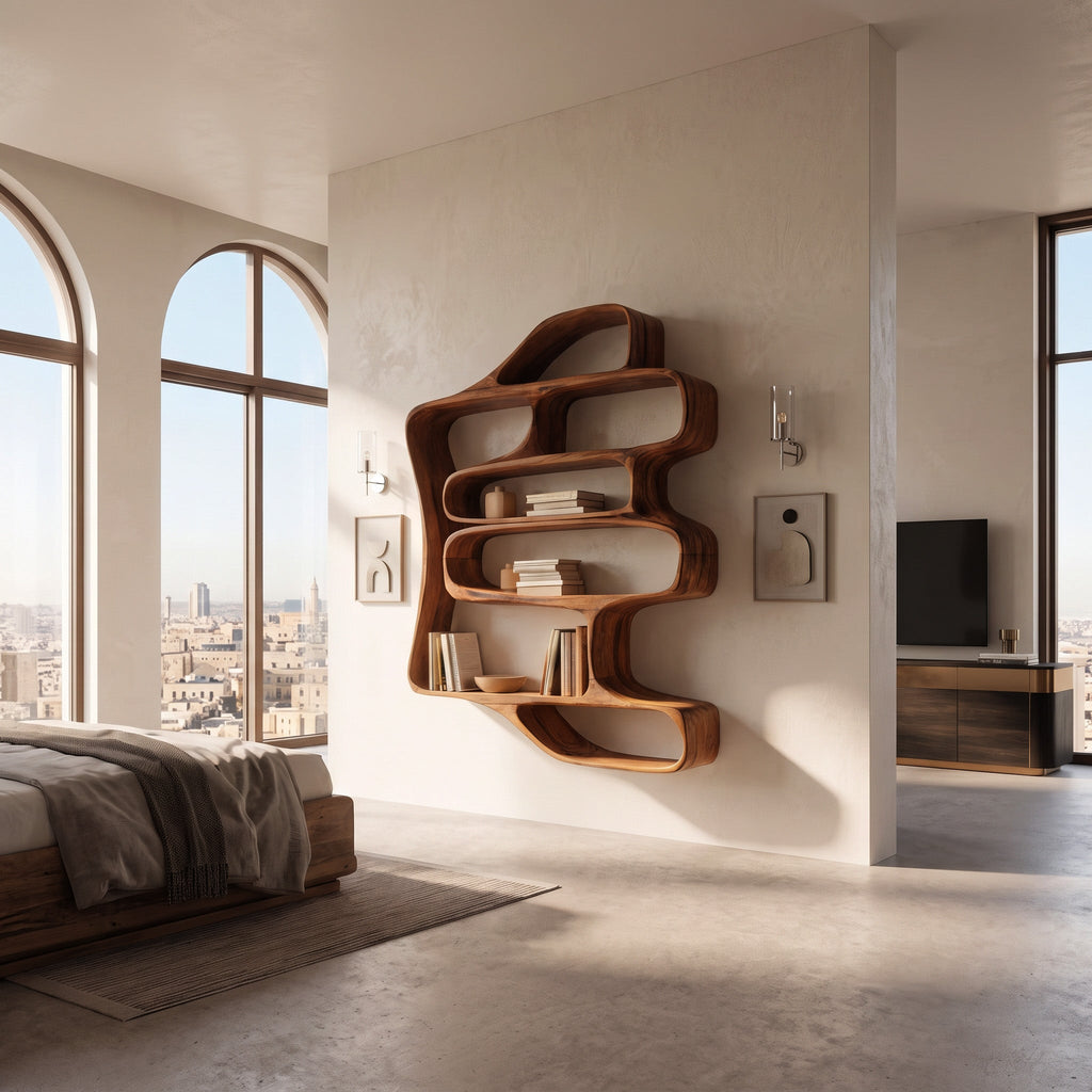 Sculptural Floating Bookshelf For Living Room Or Bedroom