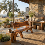 Rustic Live Edge Bench With Backrest For Patio Garden Courtyard
