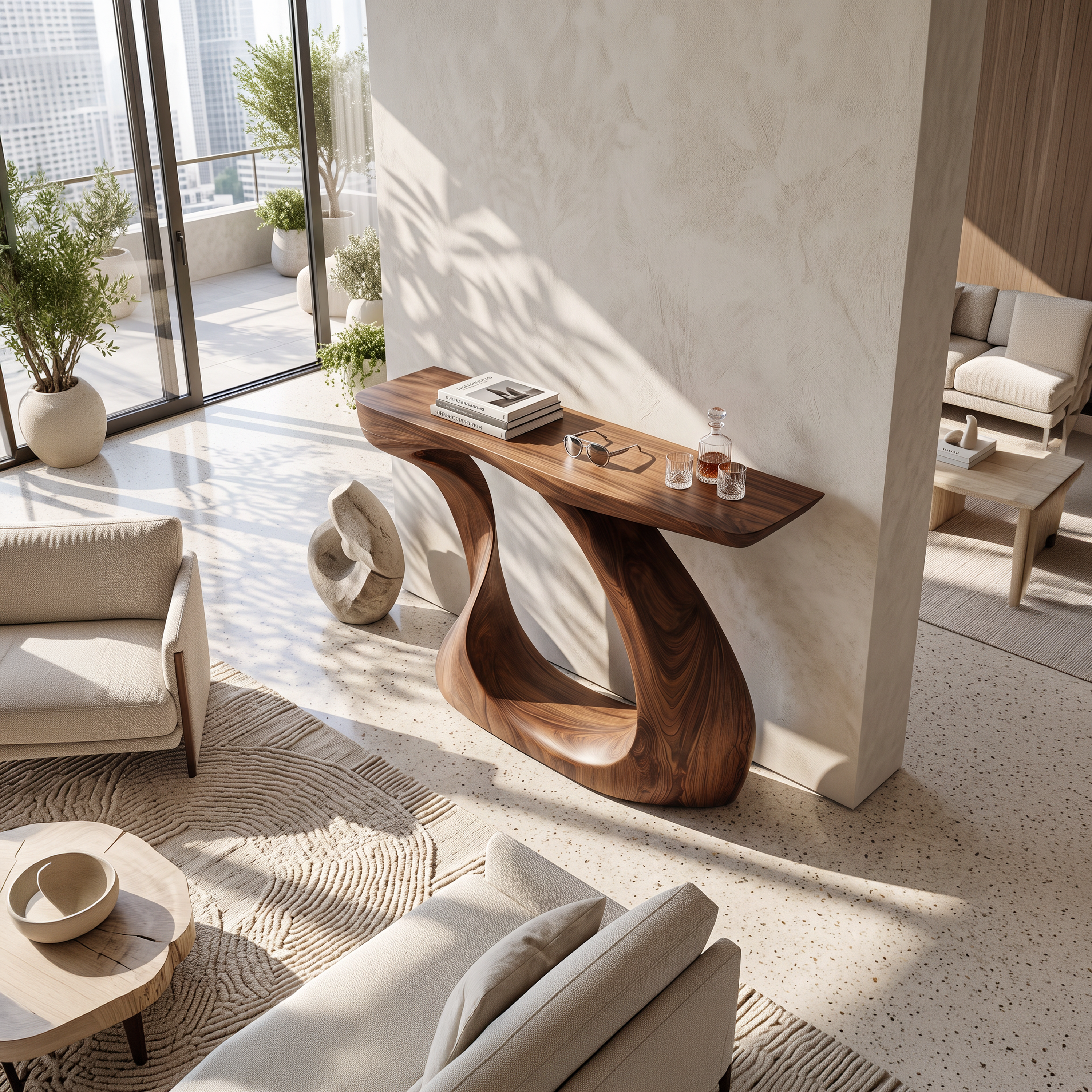Modern Live Edge Entryway Table Sculptural Wood For Luxury Home Decor