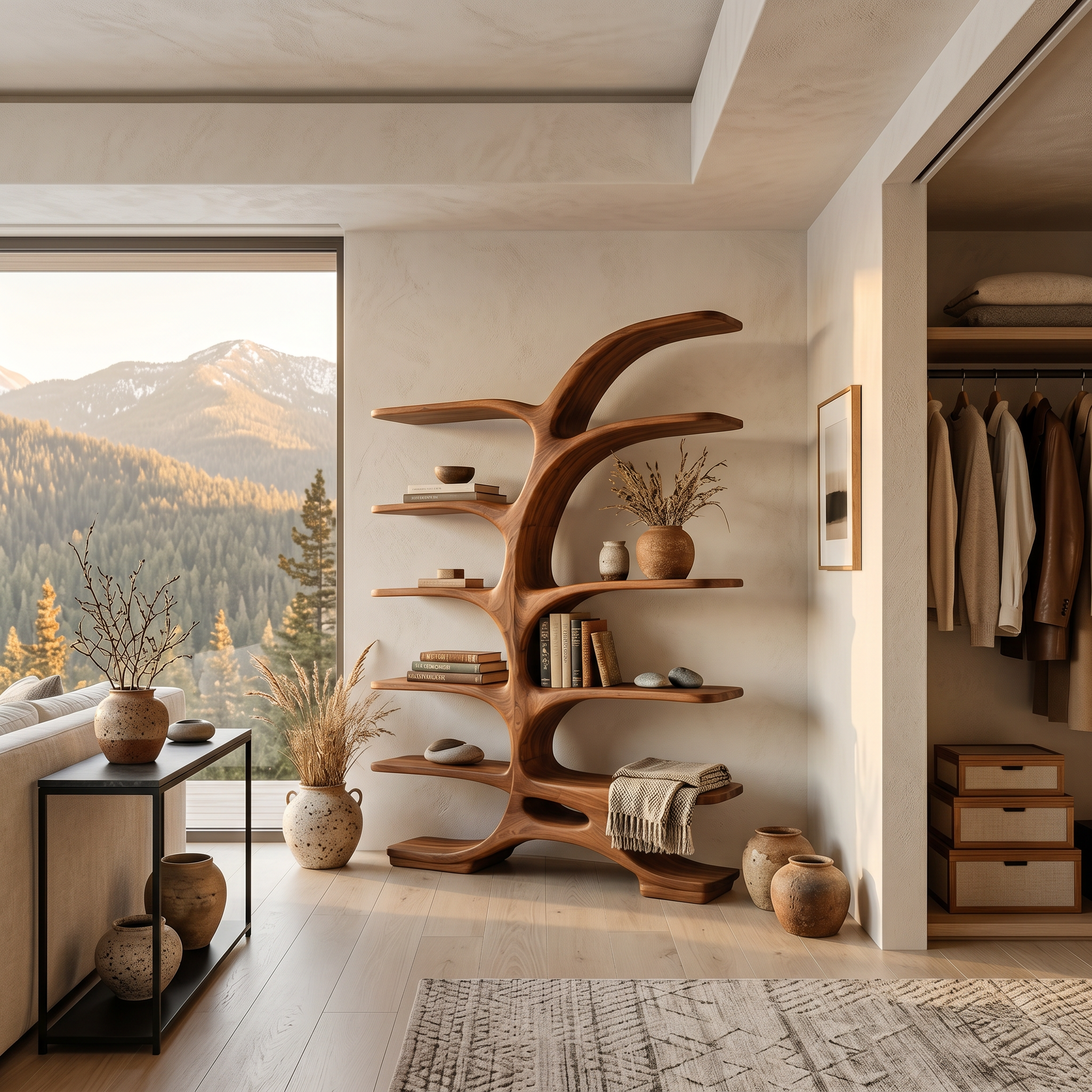 Contemporary Sculptural Curved Bookshelf For Living Room Interior
