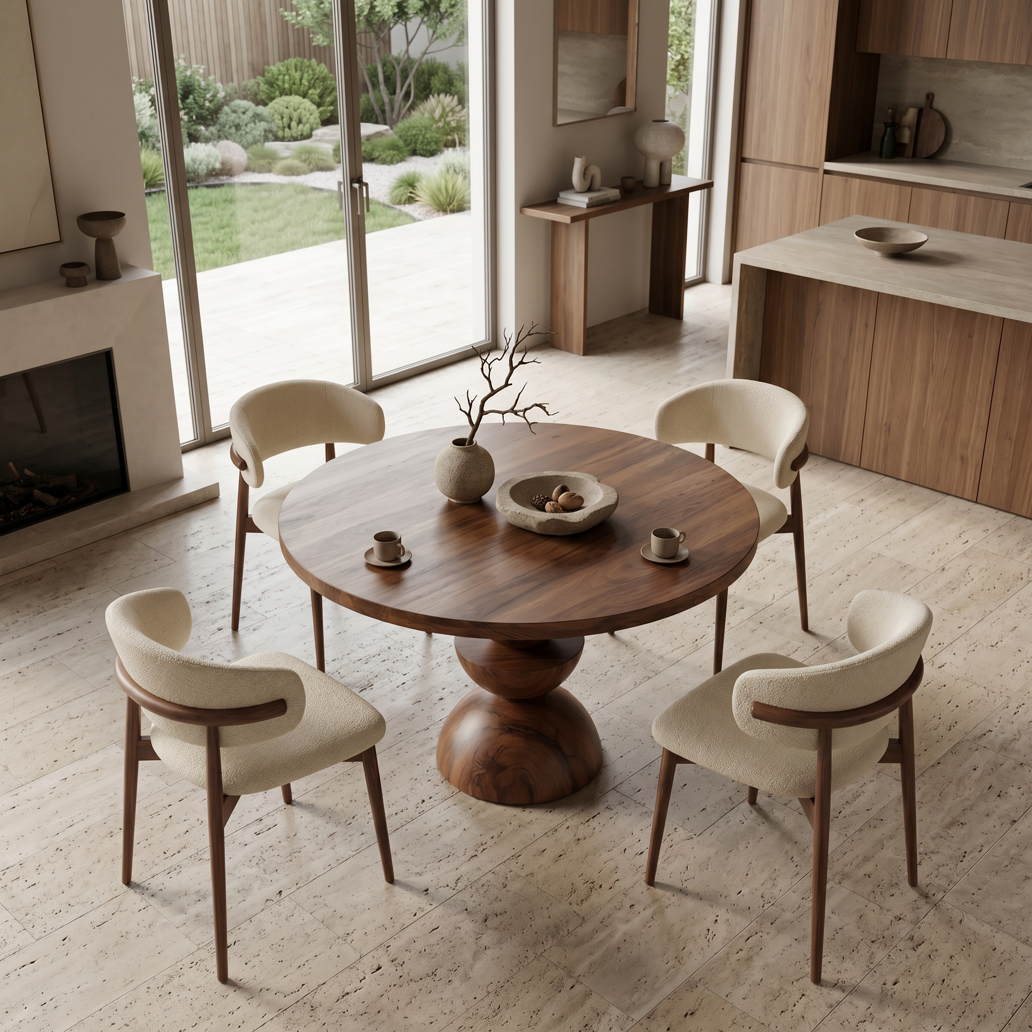Modern Round Dining Table With Geometric Base For Kitchen And Dining Room