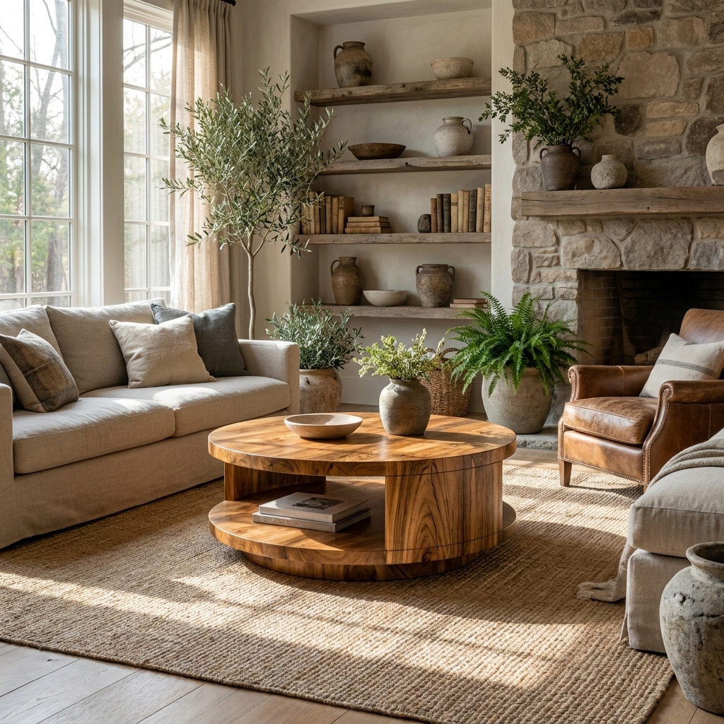 Modern Round Coffee Table With Shelf For Living Room And Lounge