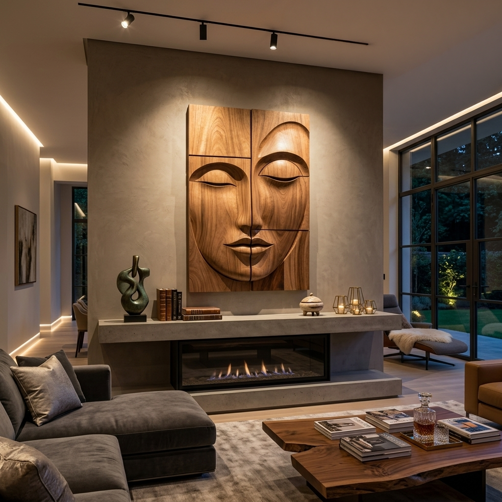 Modern Buddha Face Wall Art Living Room Entryway