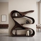 Modern Sculptural Wooden Bookshelf For Living Room Or Office Display