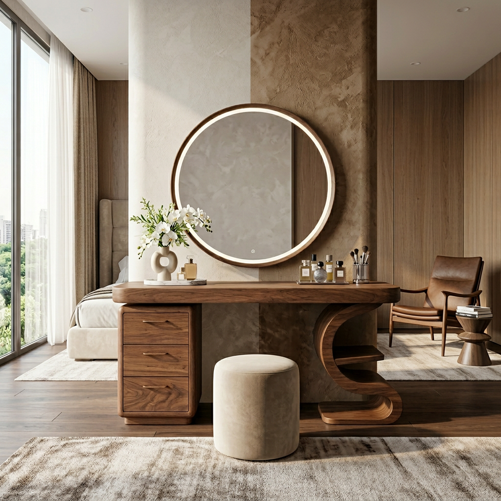 Modern Sculptural Vanity Table For Dressing Area