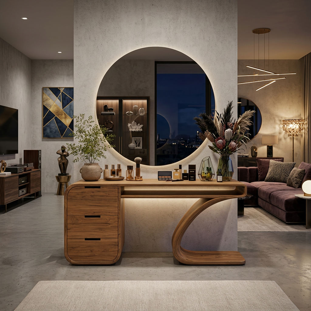 Modern Sculptural Vanity Table With Curved Design For Bedroom