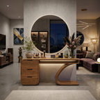 Modern Sculptural Vanity Table With Curved Design For Bedroom