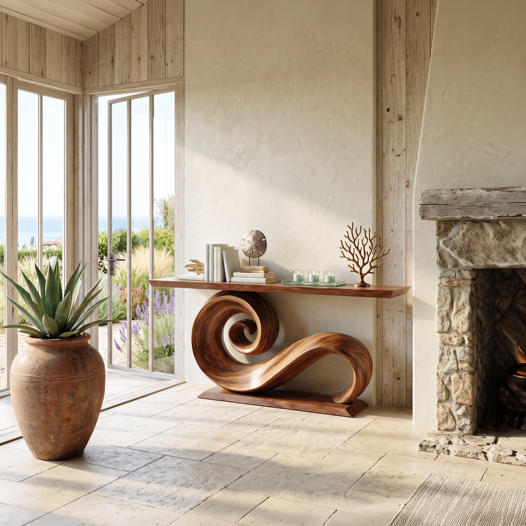 Modern Solid Wood Console Table Organic Live Edge For Entryway Design