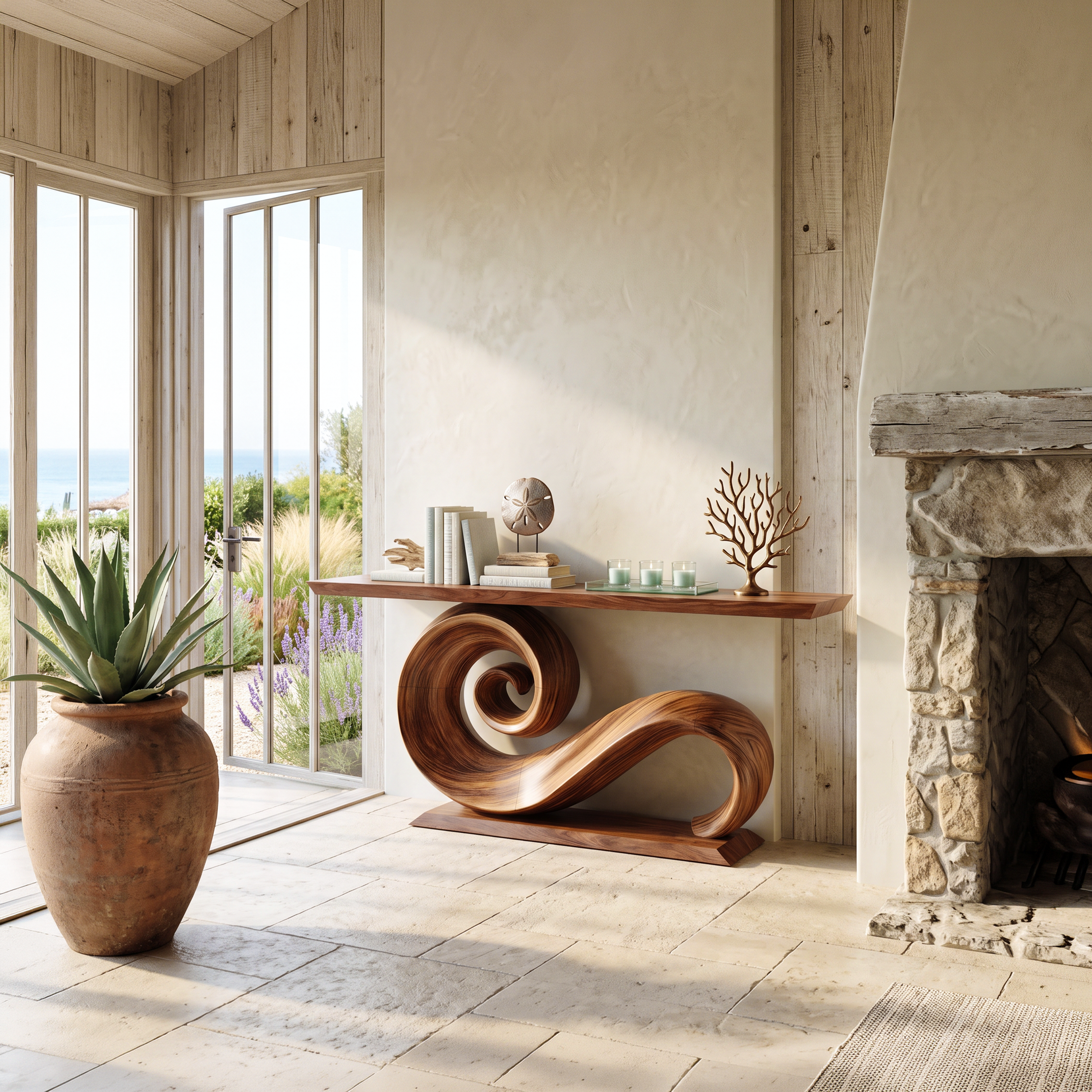 Modern Solid Wood Console Table Organic Live Edge For Entryway Design