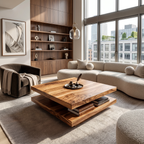 Modern Rustic Wooden Live Edge Coffee Table For Living Room