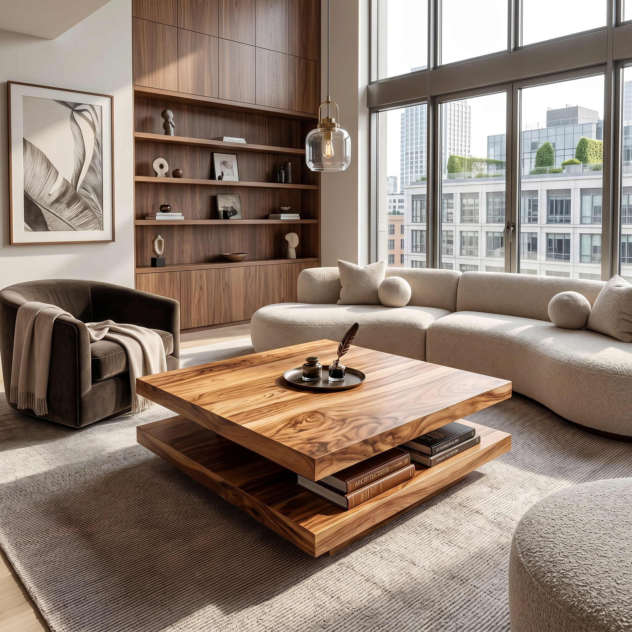 Modern Rustic Wooden Live Edge Coffee Table For Living Room